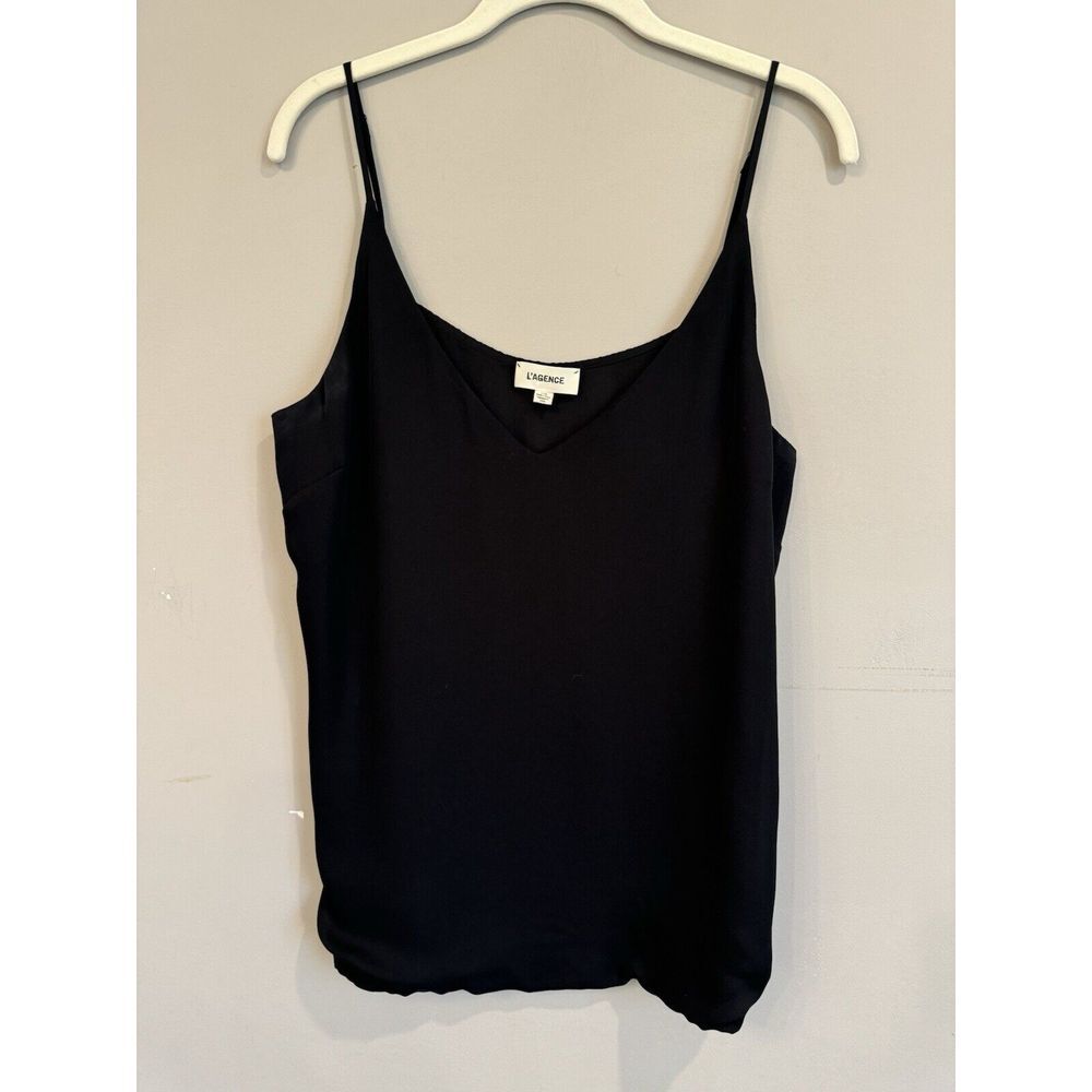 L'Agence Women's Black 100% Silk V Neck Spaghetti Strap Camisole Top Size Large